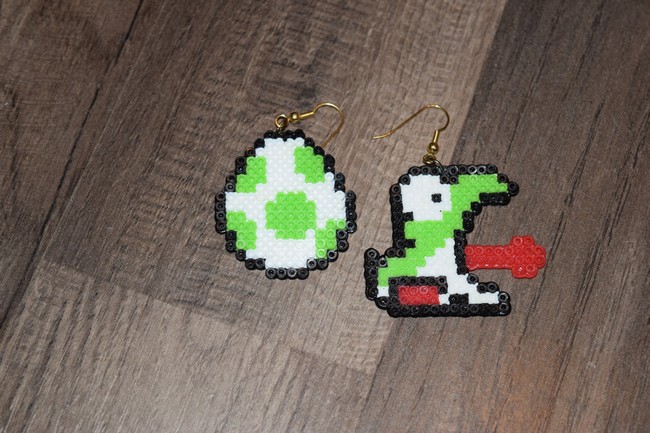 Baby Yoshi And Yoshi Egg Perler Bead Earrings