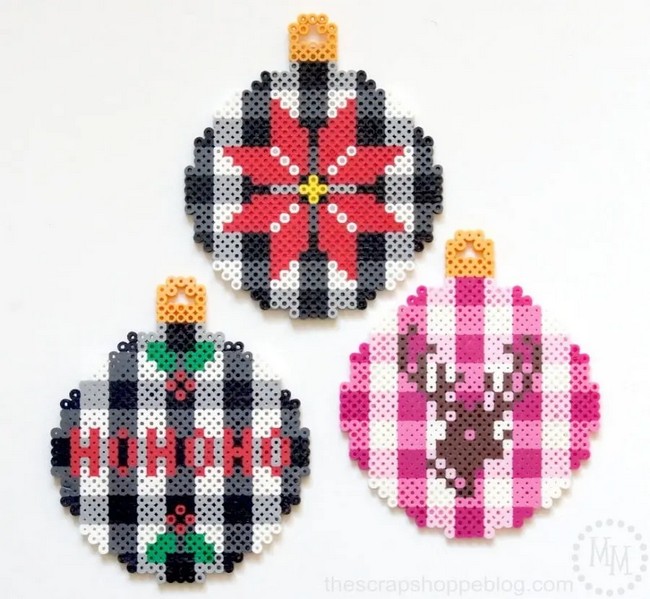 Buffalo Check Perler Bead Christmas Ornaments