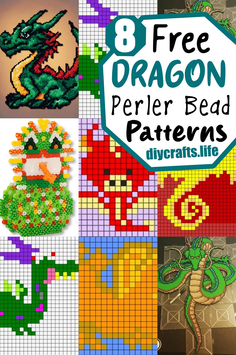 8 Dragon Perler Beads Patterns Free