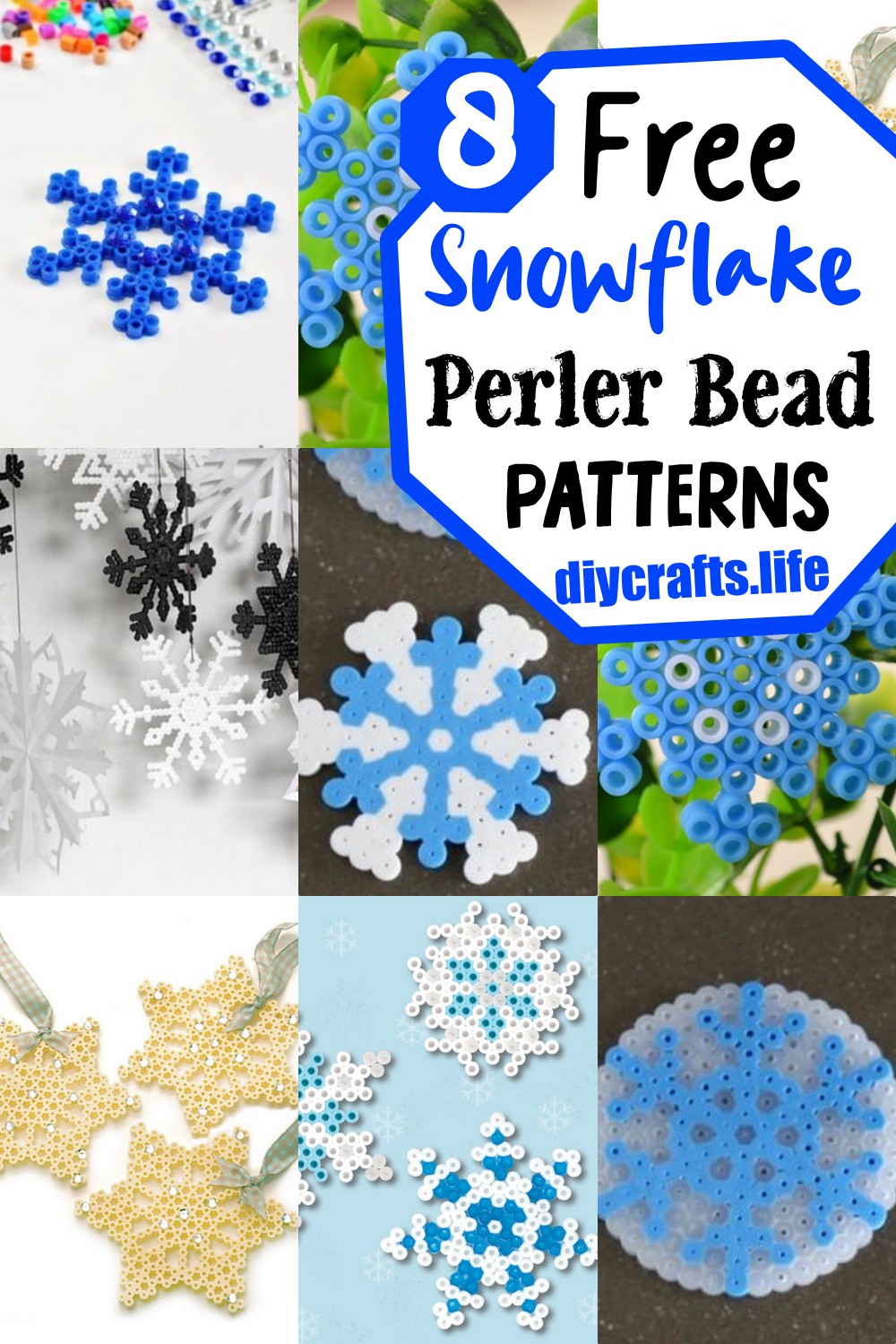 Set of 6 Perler Bead Jeweled Snowflack Orniments -   Hama beads  christmas, Christmas perler beads, Diy perler bead crafts