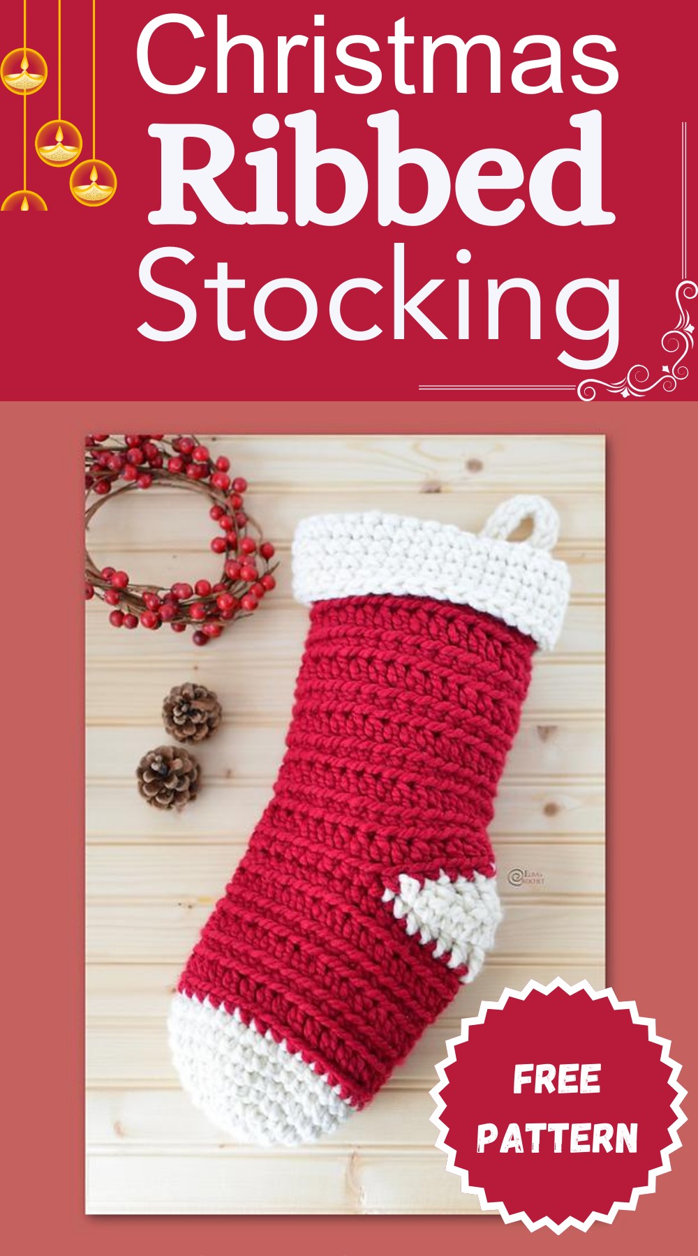 Ribbed Christmas Stocking Crochet Decoration