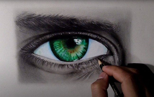 Drawn green eye realism