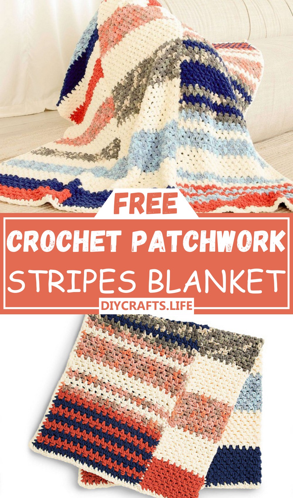 Crochet Patchwork Stripes Blanket