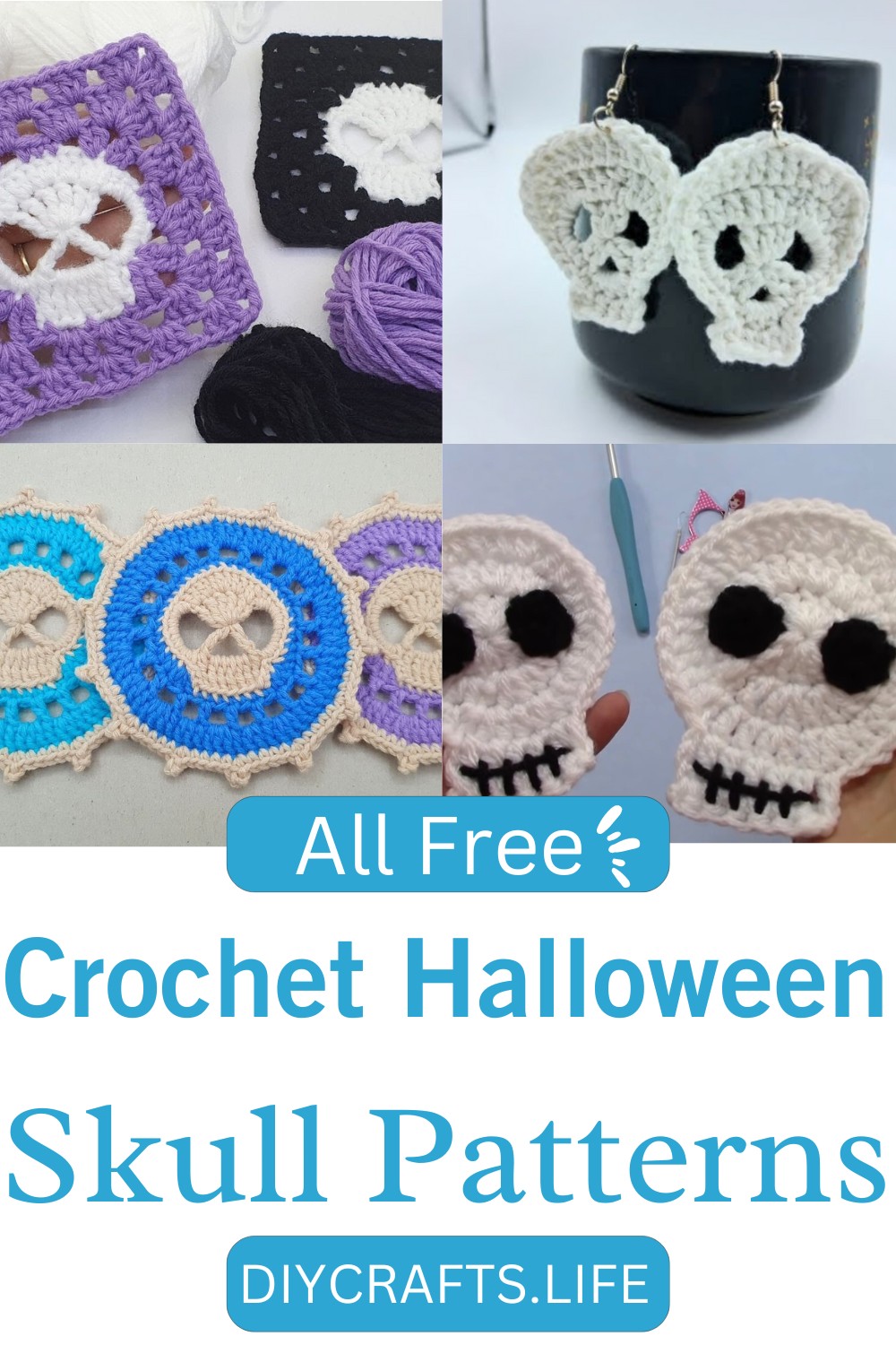 Crochet Halloween Skull Patch or Applique 