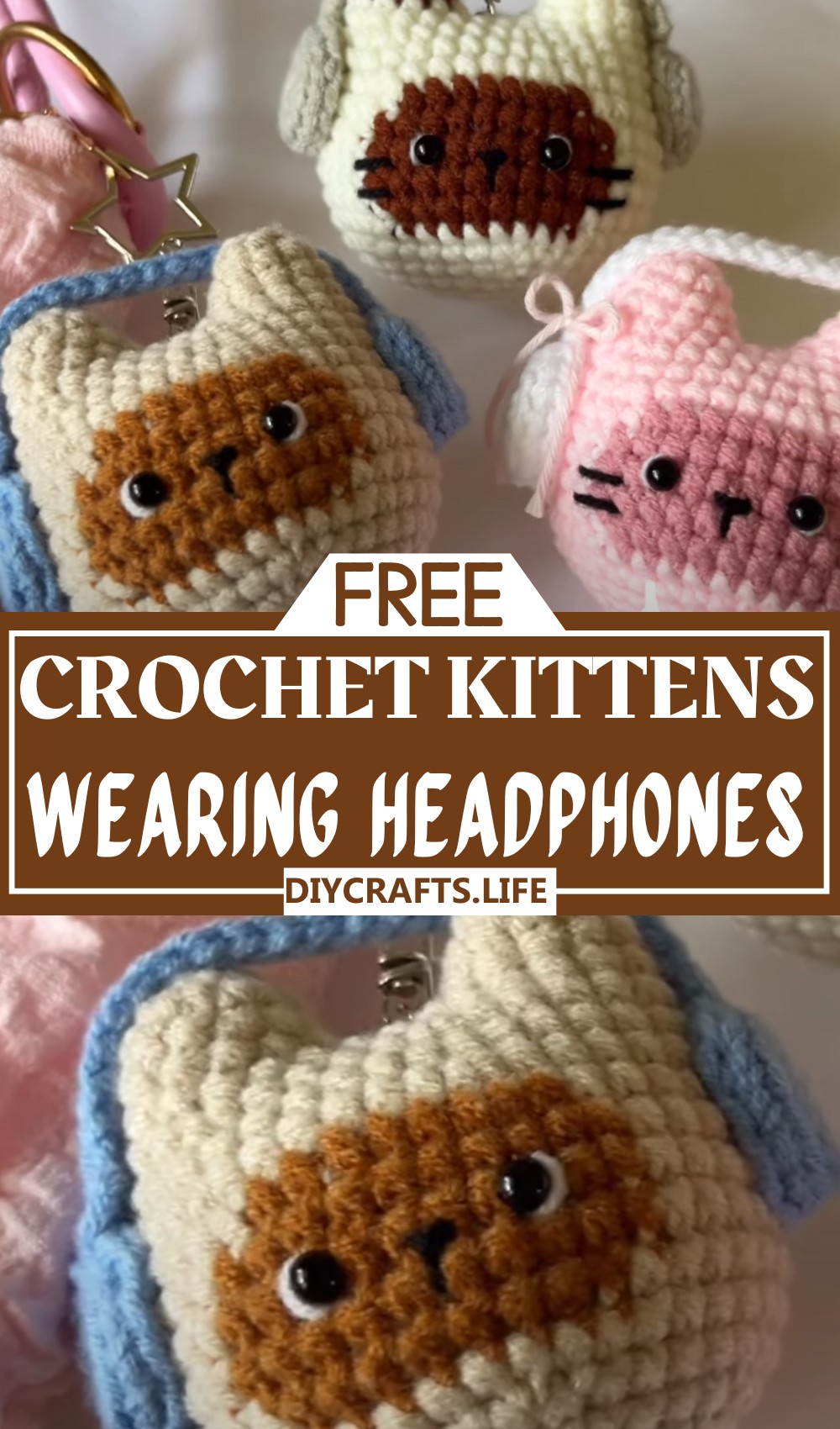 Crochet Kittens Wearing Headphones