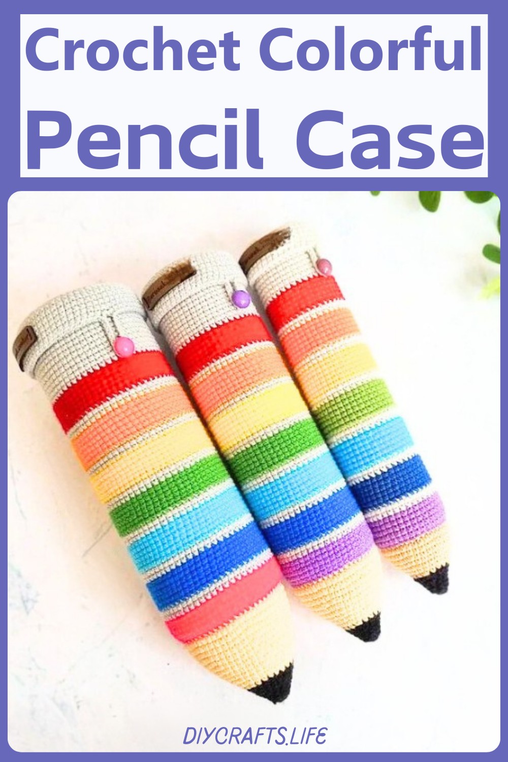 This crochet pencil case is cleverly designed to look like a pencil, complete with colorful stripes representing its different parts. The case features a buttoned flap that provides security for your belongings. With its vivid colors and charming appearance, this pencil case is perfect for users of all ages, adding a touch of fun and creativity to everyday school or office supplies. <img class="aligncenter size-full wp-image-39891" src="https://diycrafts.life/wp-content/uploads/2024/05/Crochet-colorful-Pouch-For-Stationery.jpg" alt="Crochet colorful Pouch For Stationery" width="600" height="650" /> <h2>What materials are needed to make the crochet colorful pencil case?</h2> You will need yarn in multiple colors, a crochet hook, a button, and a needle for stitching. <h2>Step by Step Pattern</h2> <strong>Abbreviations:</strong> <ul> <li>rnd: round</li> <li>mr: magic ring</li> <li>sc: single crochet</li> <li>inc: increase (2sc into the same stitche)</li> <li>ch: chain</li> <li>blo: back loops only</li> <li>(...)xn: repeat instruction in parentheses n times.</li> <li>[...]: Total number of stitches  <strong>1</strong></li> </ul> <strong>Pencil Tip:</strong> <img class="aligncenter size-full wp-image-39897" src="https://diycrafts.life/wp-content/uploads/2024/05/Pencil-Tip.jpg" alt="Pencil Tip" width="711" height="205" /> start with black yarn. <ul> <li>Rnd 1: 6sc in mr</li> <li>Rnd 2: (2sc, inc)x2 [8]</li> <li>Rnd 3: (3sc, inc)x2 [10]</li> <li>Rnd 4: (2sc, inc, 2sc)x2 [12]</li> <li>Rnd 5: (3sc, inc)x3 [15]</li> <li>Rnd 6: (2sc, inc, 2sc)x3 [18]</li> <li>Rnd 7: (5sc, inc)x3 [21]</li> <li>Rnd 8: (3sc, inc, 3sc)x3 [24]</li> </ul> <strong>Continue with a beige colour.</strong> <ul> <li>Rnd 9: (7sc, inc)x3 [27]</li> <li>Rnd 10: (4sc, inc, 4sc)x3 [30]</li> <li>Rnd 11: (9sc, inc)x3 [33]</li> <li>Rnd 12: (5sc, inc, 5sc)x3 [36]</li> <li>Rnd 13: (11sc, inc)x3 [39]</li> <li>Rnd 14: (6sc, inc, 6sc)x3 [42]</li> <li>Rnd 15: (13sc, inc)x3 [45]</li> <li>Rnd 16: (7sc, inc, 7sc)x3 [48]</li> <li>Rnd 17: (15sc, inc)x3 [51]</li> <li>Rnd 18: (8sc, inc, 8sc)x3 [54]</li> <li>Rnd 19: (17sc, inc)x3 [57]</li> <li>Rnd 20: (9sc, inc, 9sc)x3 [60]</li> </ul> <img class="aligncenter size-full wp-image-39895" src="https://diycrafts.life/wp-content/uploads/2024/05/Body-oF-pencil-tip.jpg" alt="Body oF pencil tip" width="423" height="285" /> <strong>Body of pencil case:</strong> <img class="aligncenter size-full wp-image-39894" src="https://diycrafts.life/wp-content/uploads/2024/05/Body-3.jpg" alt="Body" width="700" height="282" /> Continue with the body colour of the pencil case. <ul> <li>Rnd 21: 60sc [60]</li> </ul> Don't cut the yarn. Keep crocheting the body after sewing the cover to the Pencil Tip. Work with beige yarn. <ul> <li>Rnd 1: 6sc in mr</li> <li>Rnd 2: 6 inc [12]</li> <li>Rnd 3: (1sc, inc)×6 [18]</li> <li>Rnd 4: (1sc, inc, 1sc)x6 [24]</li> <li>Rnd 5: (3sc, inc)x6 [30]</li> <li>Rnd 6: (2sc, inc, 2sc)x6 [36]</li> <li>Rnd 7: (5sc, inc)x6 [42]</li> <li>Rnd 8: (3sc, inc, 3sc)x6 [48]</li> <li>Rnd 9: (7sc, inc)×6 [54]</li> <li>Rnd 10: (26sc, inc)x2 [56]</li> </ul> Cut the yarn and fasten off. Leave a long tail for sewing. Sew two part together according the photos and stuff it during sewing. <strong>Now continue the body:</strong> <ul> <li>Rnd 22-80: 60sc [60]</li> <li>Rnd 81: blo 60sc [60]</li> <li>Rnd 82-85: 60sc [60]</li> </ul> Cut the yarn and fasten off. Insert the pvc pipe into the body. fold inward from Rnd81 to cover the pipe edge. <strong>Pencil case cap:</strong> <img class="aligncenter size-full wp-image-39896" src="https://diycrafts.life/wp-content/uploads/2024/05/Cap.jpg" alt="Cap" width="340" height="266" /> <ul> <li>Work with main colour or any colour you want.</li> <li>Rnd 1: 6sc in mr</li> <li>Rnd 2: 6 inc [12]</li> <li>Rnd 3: (1sc, inc)×6 [18]</li> <li>Rnd 4: (1sc, inc, 1sc)x6 [24]</li> <li>Rnd 5: (3sc, inc)x6 [30]</li> <li>Rnd 6: (2sc, inc, 2sc)x6 [36]</li> <li>Rnd 7: (5sc, inc)x6 [42]</li> <li>Rnd 8: (3sc, inc, 3sc)x6 [48]</li> <li>Rnd 9: (7sc, inc)x6 [54]</li> <li>Rnd 10: (4sc, inc, 4sc)x6 [60]</li> <li>Rnd 11: (9sc, inc)x6 [66]</li> <li>Rnd 12: blo 66sc [66]</li> <li>Rnd 13-16: 66sc [66]</li> <li>Rnd 17: 33sc, 16ch, 33sc</li> </ul> Cut the yarn and fasten off<strong>. 5</strong> Cut felt to the size of the circular part of the cap and stick it inside. Put the cap on the body. Sew the cap and the body together horizontally at the opposite point of the chains as long as 8 stitches. Sew the button in the right place. <img class="aligncenter size-full wp-image-39893" src="https://diycrafts.life/wp-content/uploads/2024/05/Final.jpg" alt="Final" width="228" height="357" /> your pencil case is ready Crochet Colorful Pencil Case Pattern