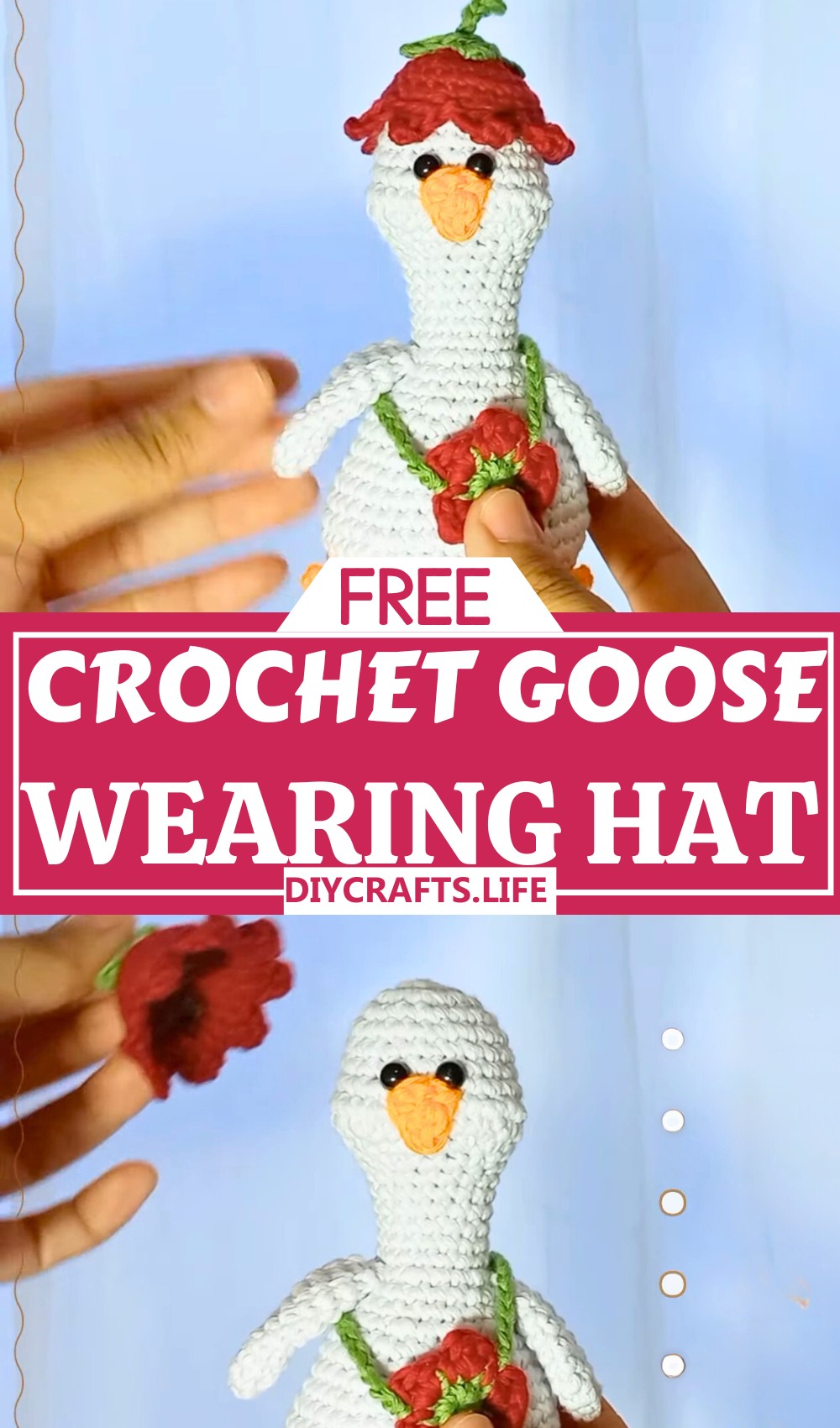 Crochet Goose Wearing A Flower Hat