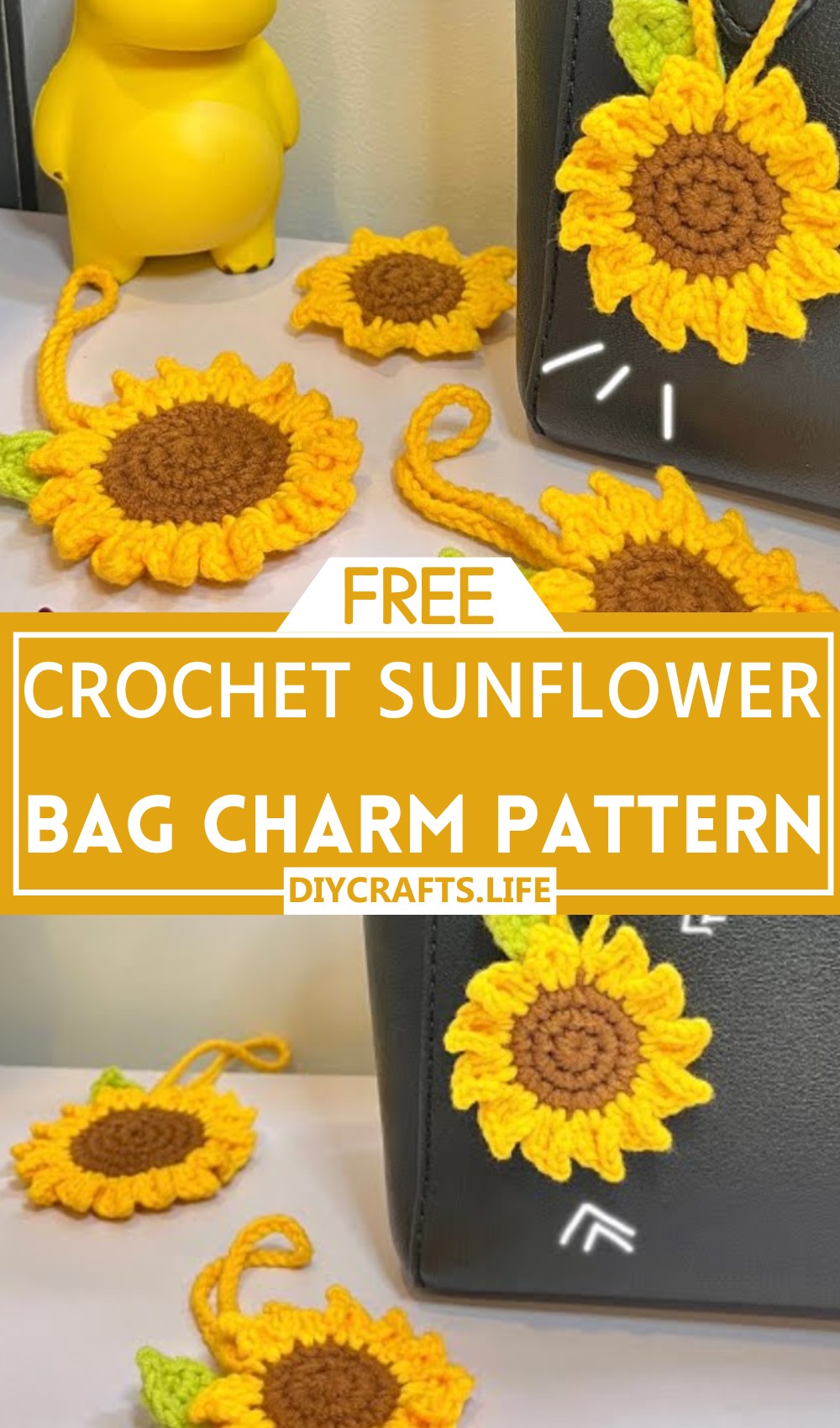Crochet Sunflower Bag Charm