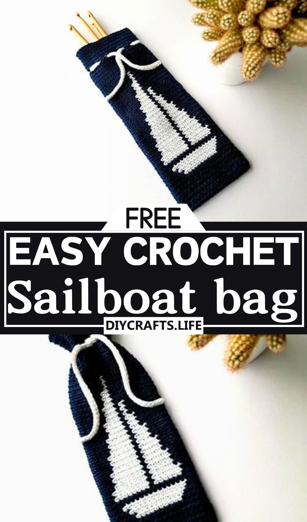 Drawstring bag with a sailboat
