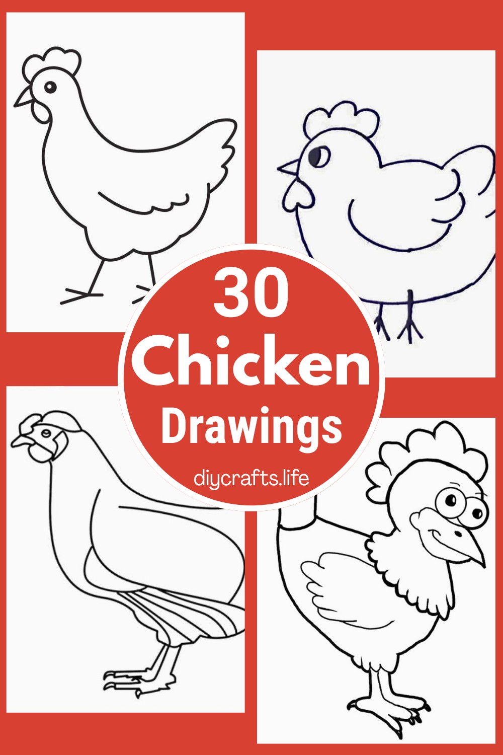 30 Easy Chicken Drawings - Step by Step Guide
