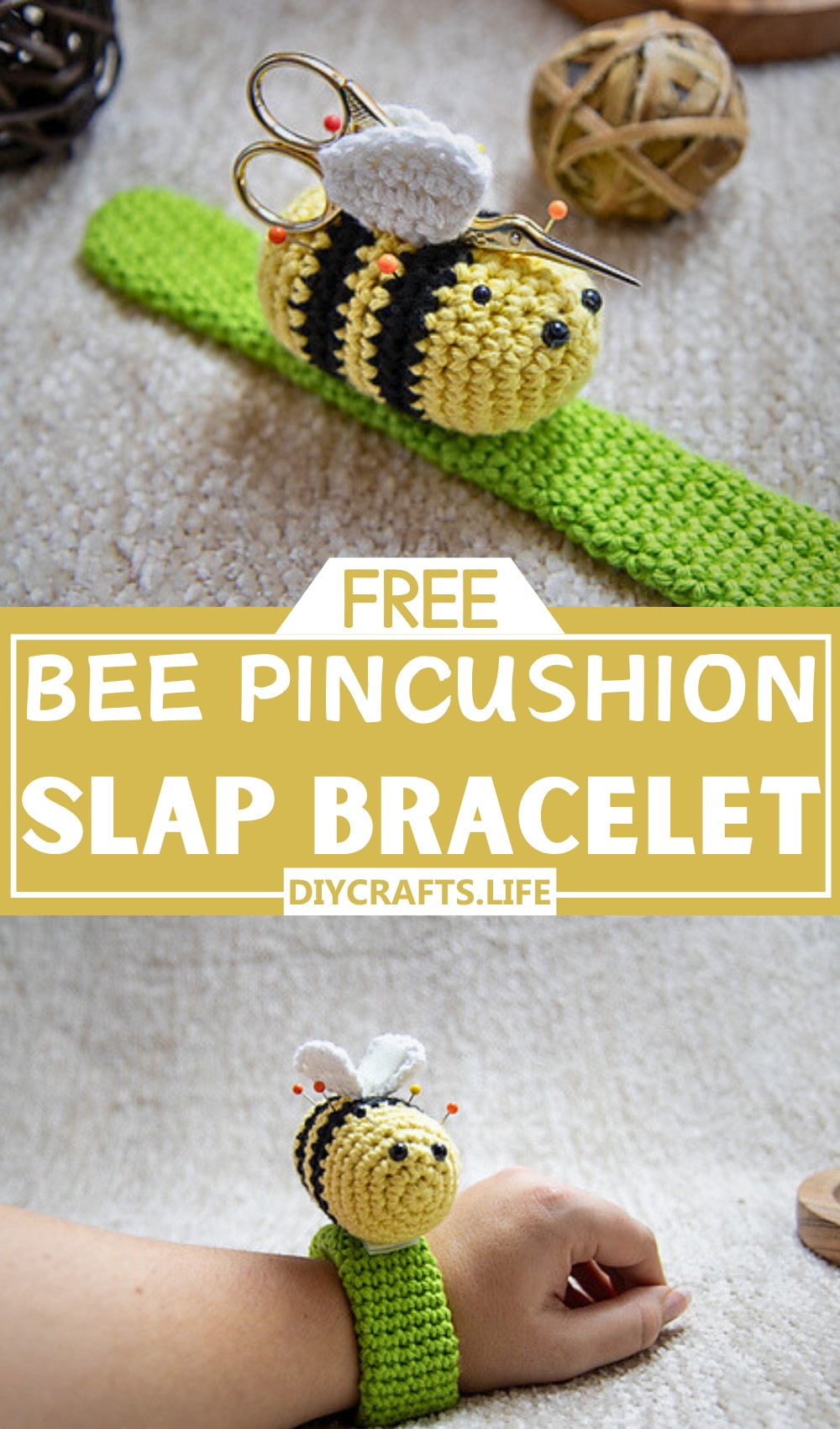 Bee Pincushion Slap Bracelet