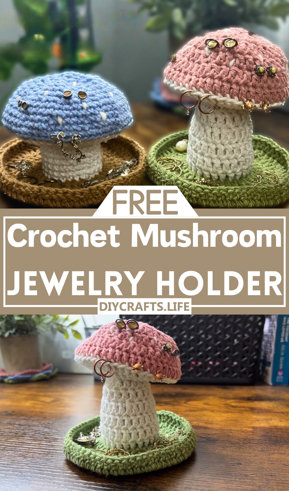 No-Sew Crochet Mushroom Jewelry Holder