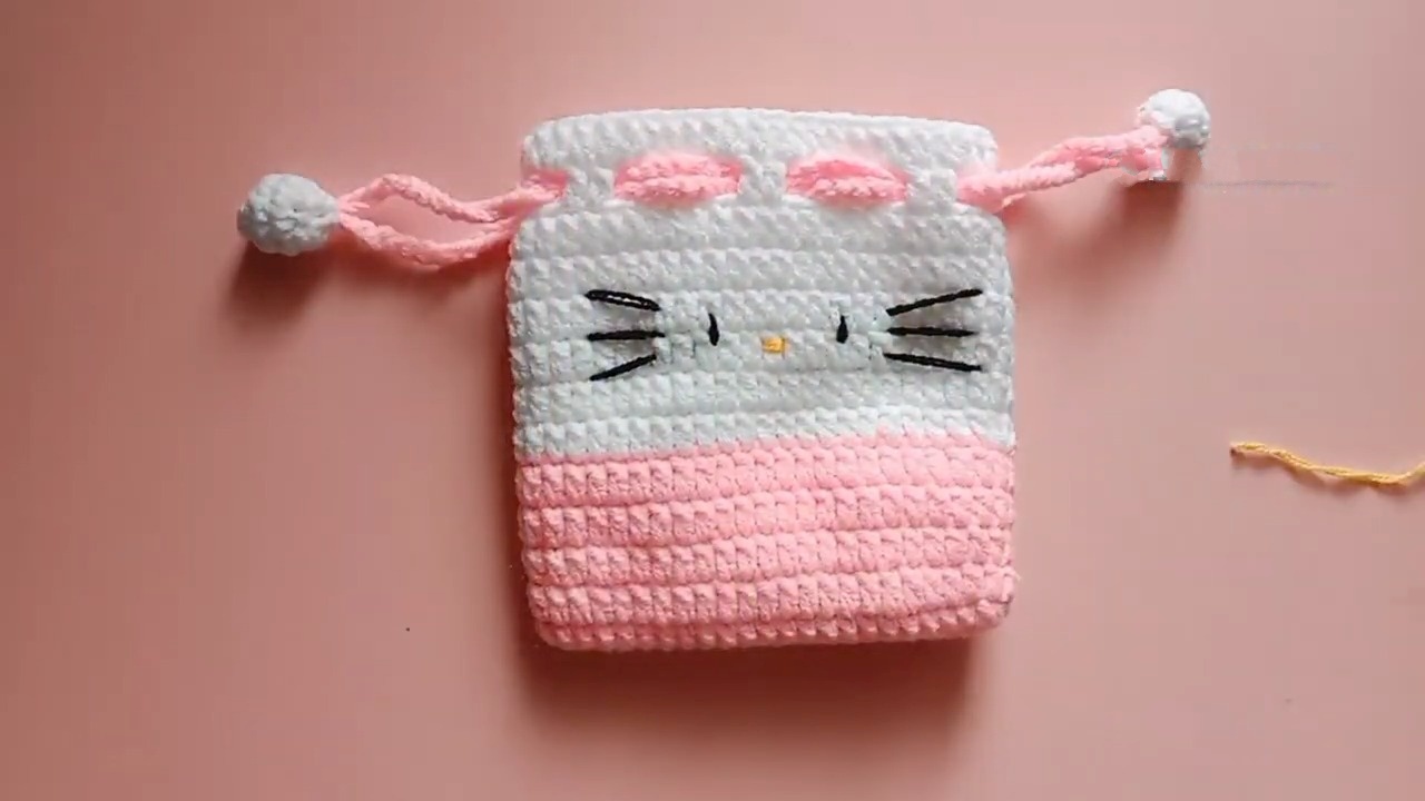 Crochet a Hello Kitty Drawstring Bag - Step-by-Step Guide