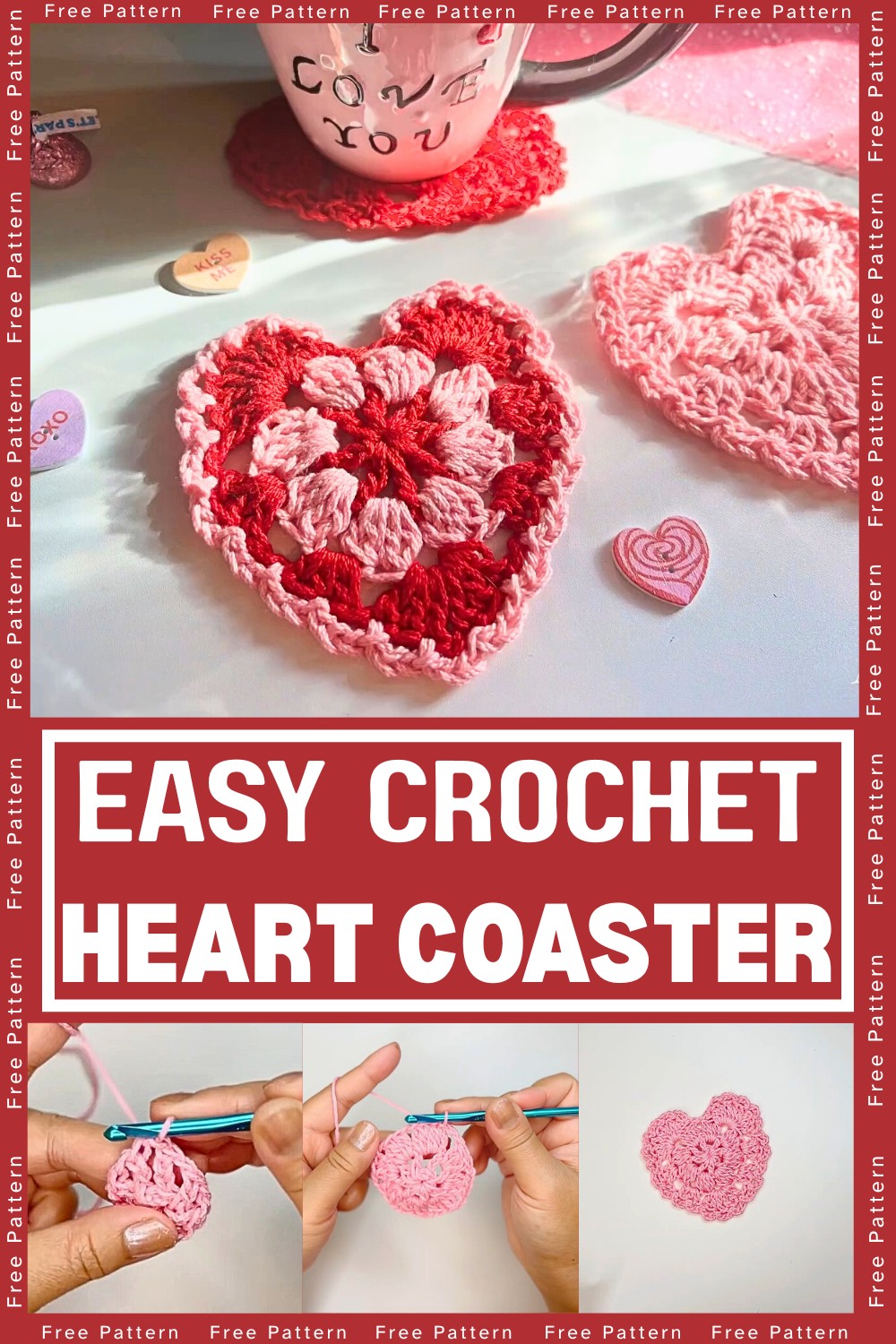Charming & Delightful Crochet Heart Coaster Pattern