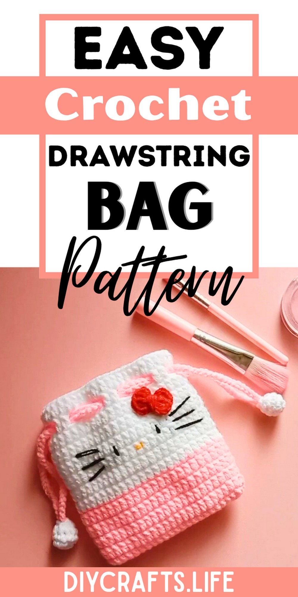 Crochet a Hello Kitty Drawstring Bag - Step-by-Step Guide