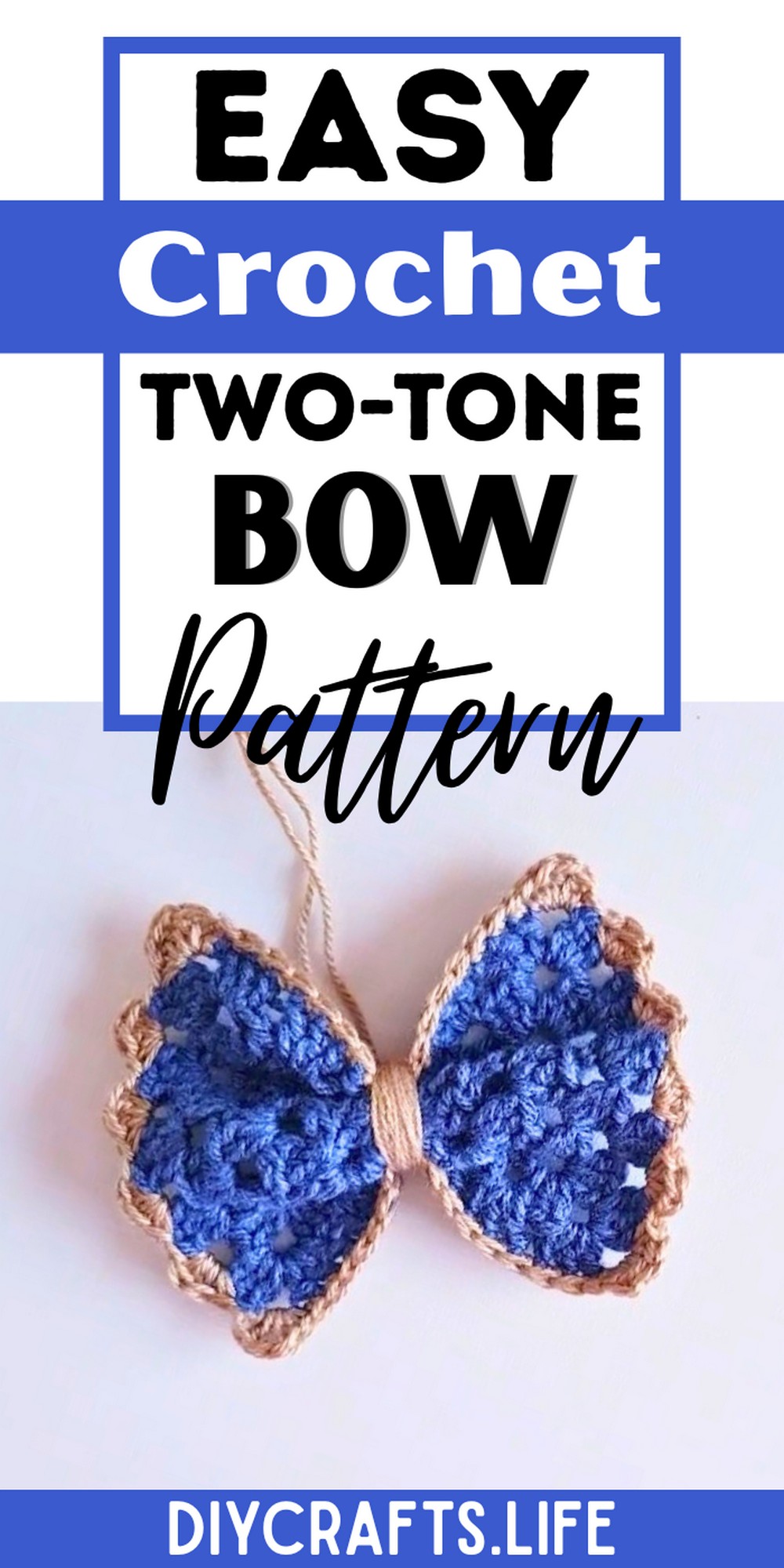 Easy Two-Tone Crochet Bow - Step-by-Step