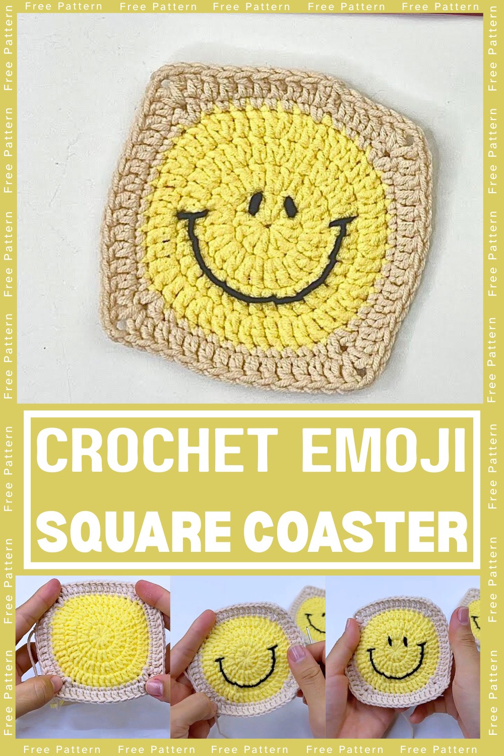 How to Crochet a Smile Emoji Square Coaster Pattern