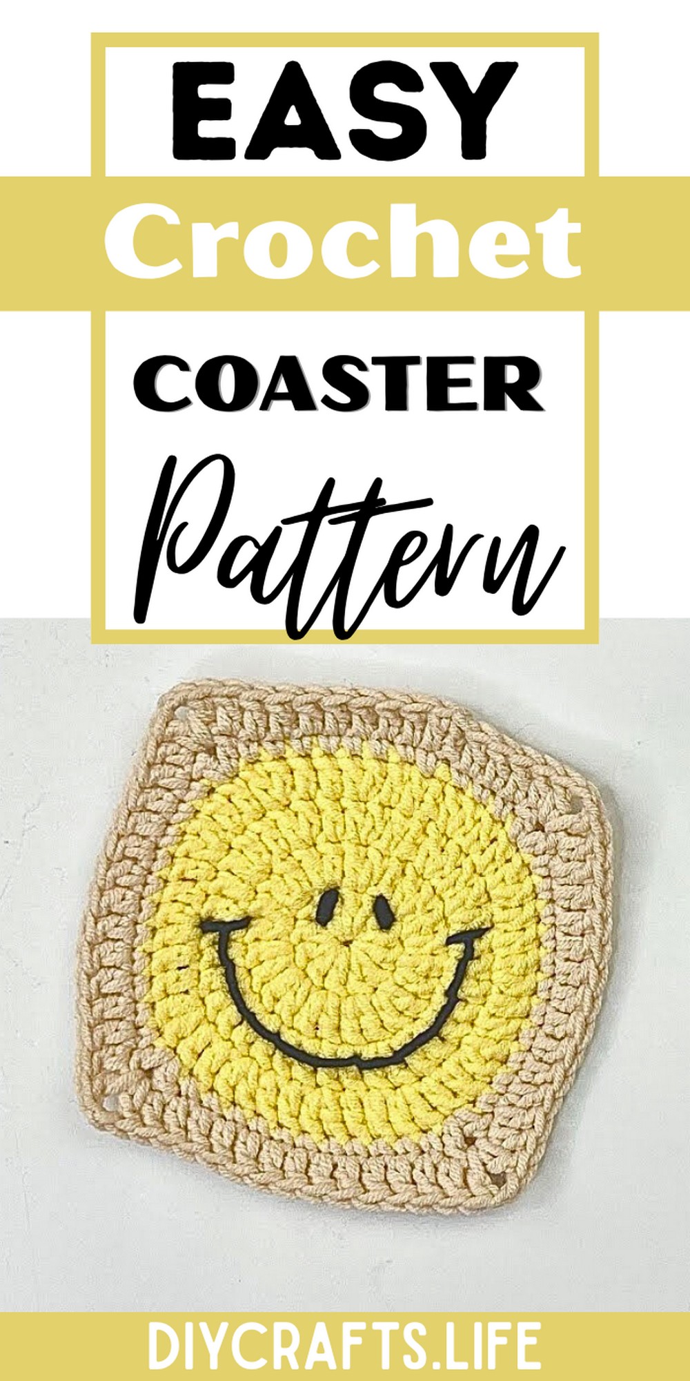 How to Crochet a Smile Emoji Square Coaster Pattern