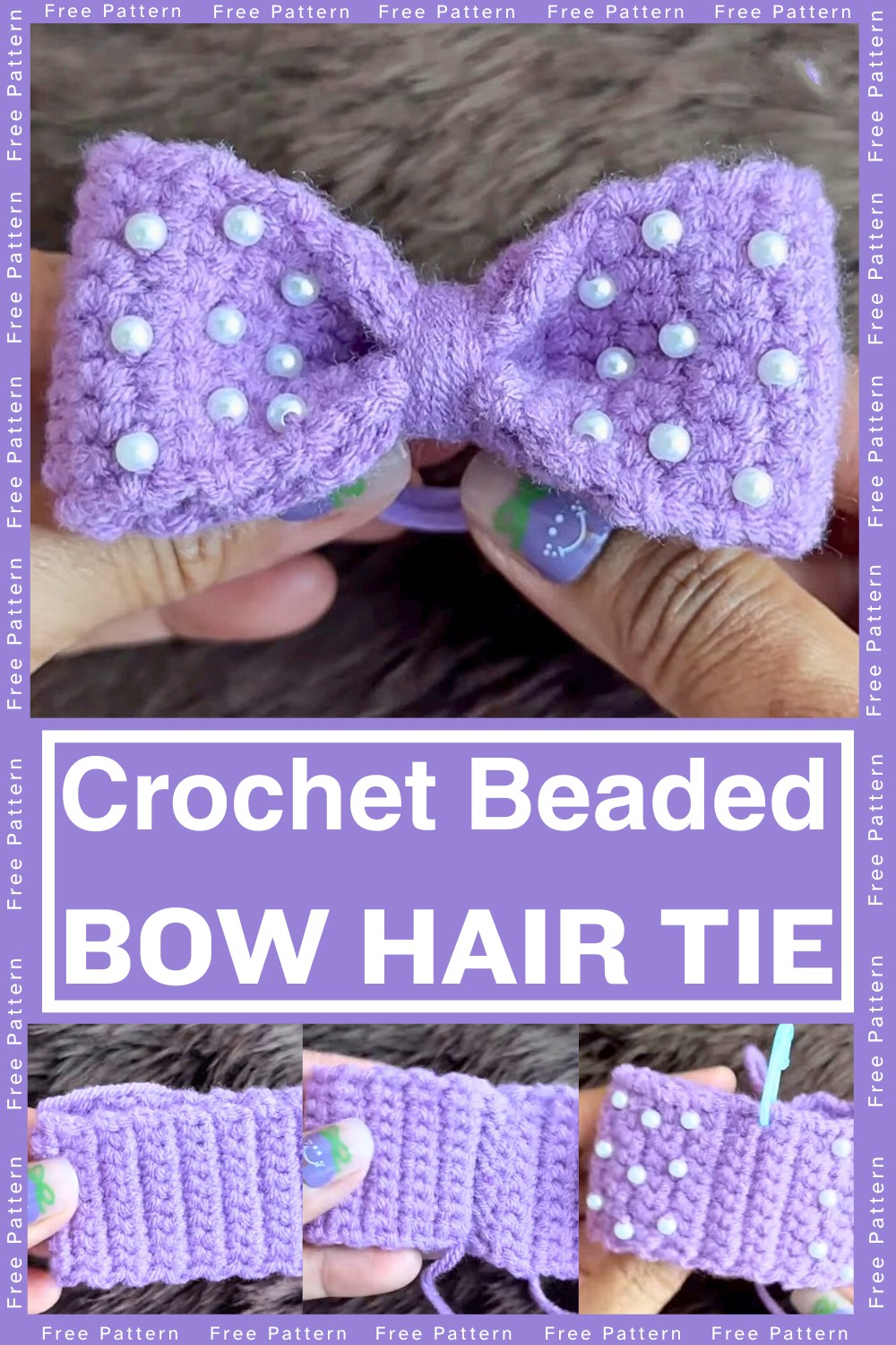 Simple Crochet Beaded Bow Hair Tie Tutorial for Beginners