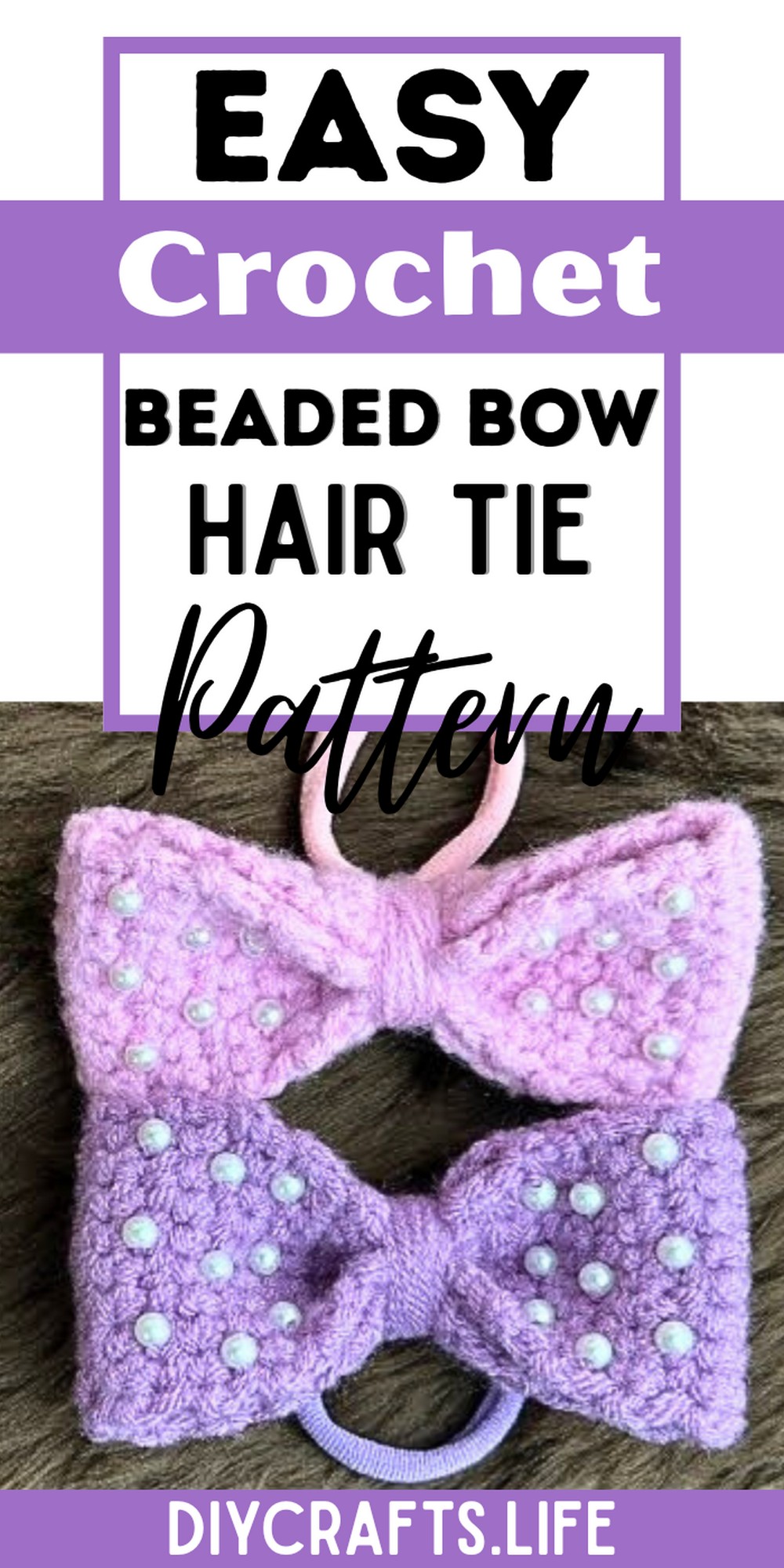 Simple Crochet Beaded Bow Hair Tie Tutorial for Beginners