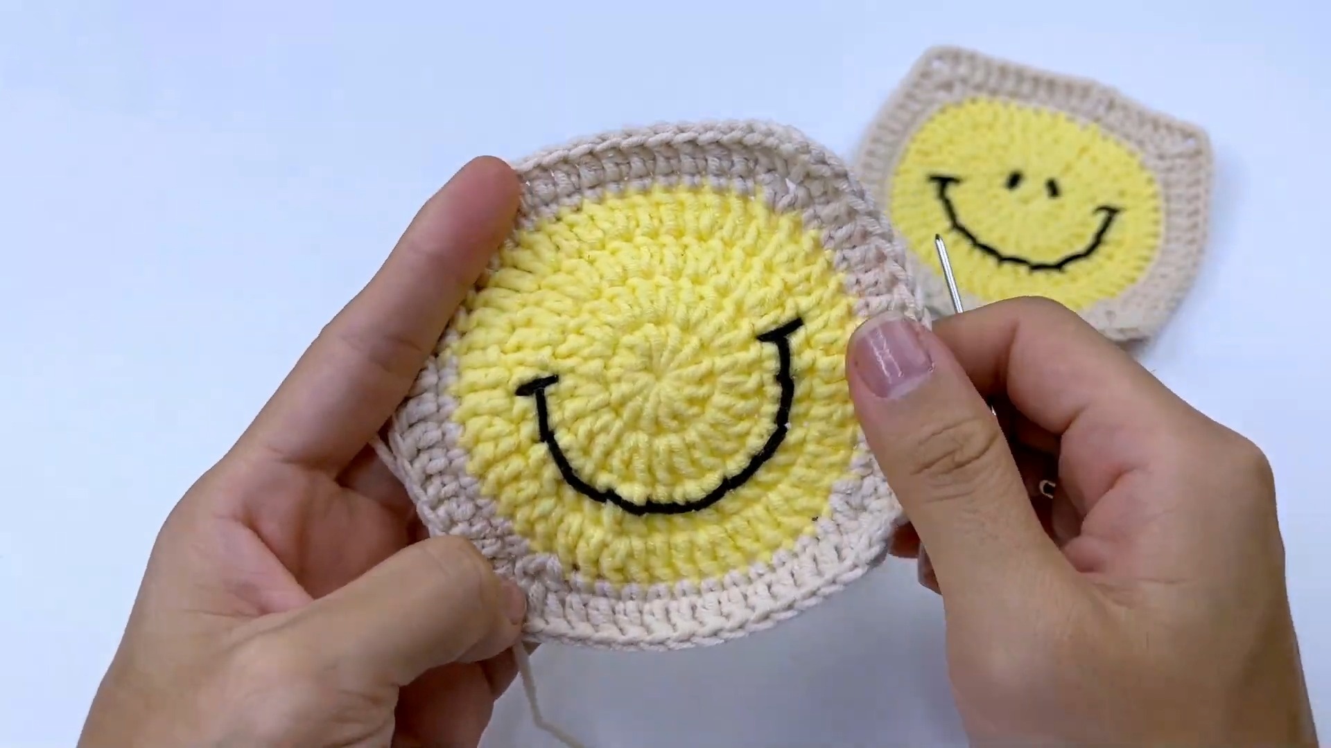 How to Crochet a Smile Emoji Square Coaster Pattern