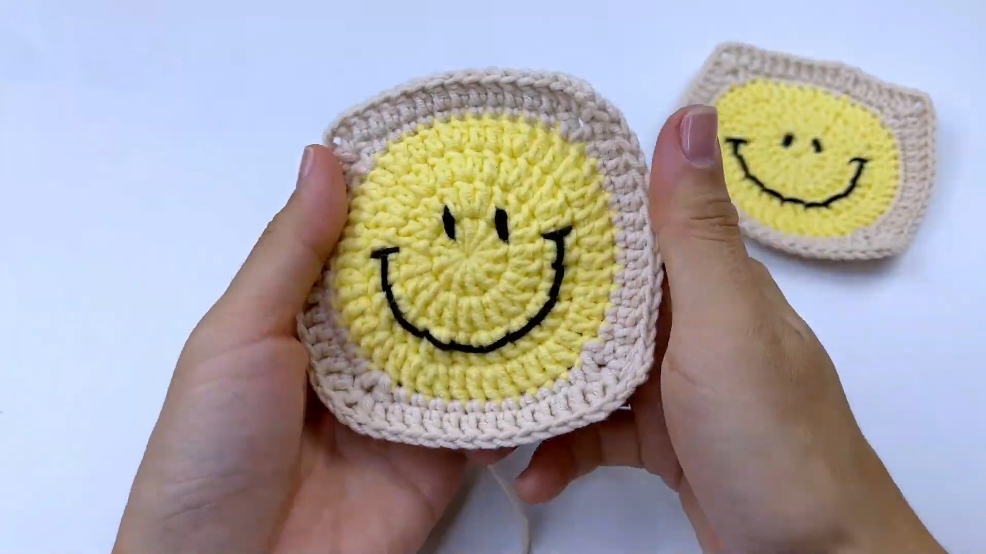 How to Crochet a Smile Emoji Square Coaster Pattern