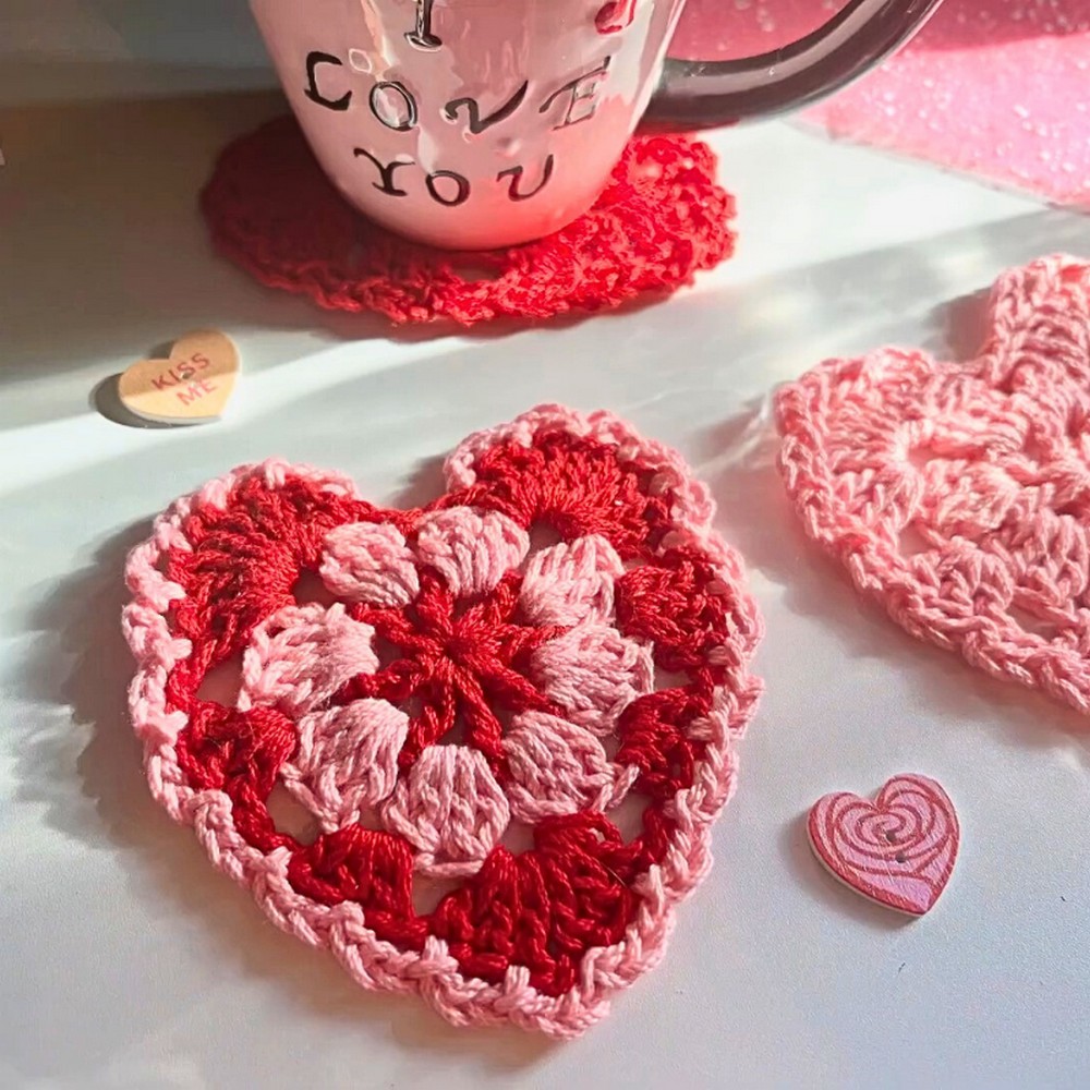Charming & Delightful Crochet Heart Coaster Pattern