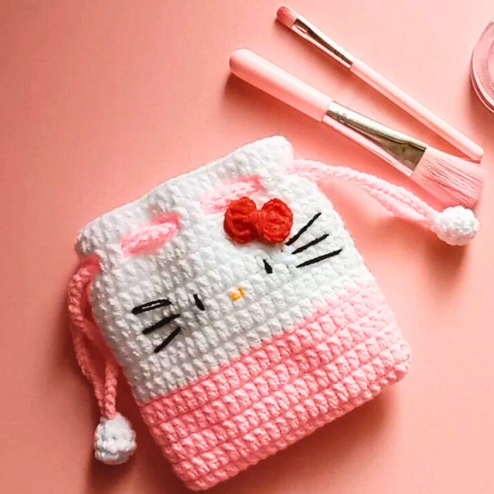 Crochet a Hello Kitty Drawstring Bag - Step-by-Step Guide