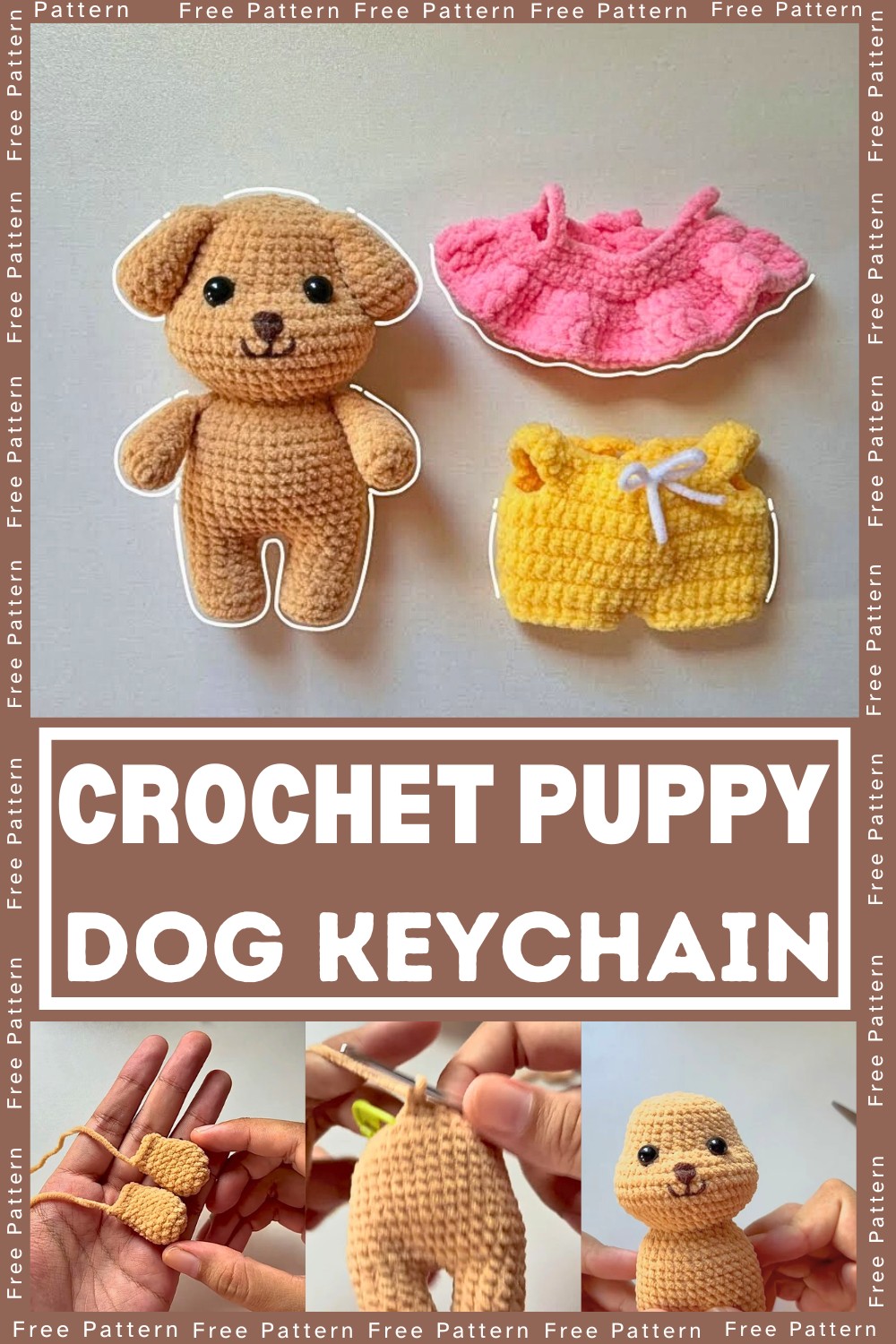 Crochet Adorable Dress-Up Puppy Dog Keychain