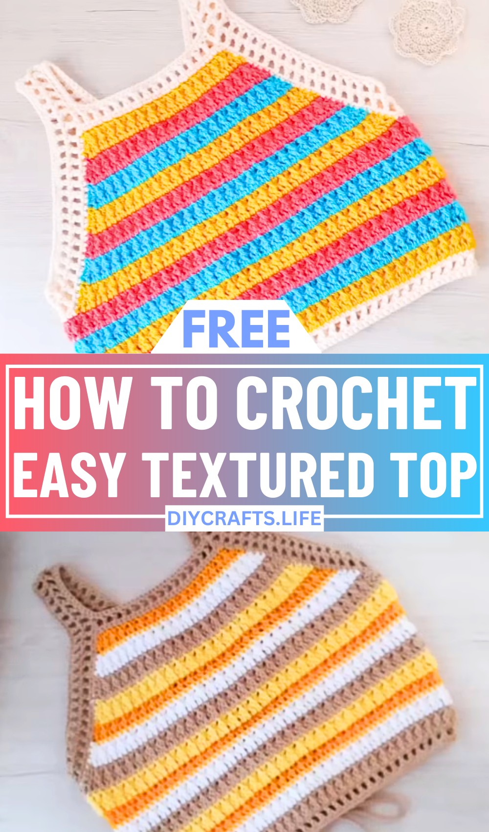 Crochet Multi-color Textured Top With Detailed Instructions
