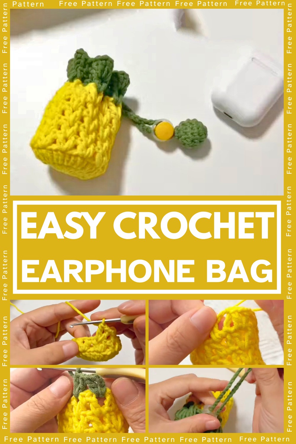 Crochet Pineapple Earphone Bag
