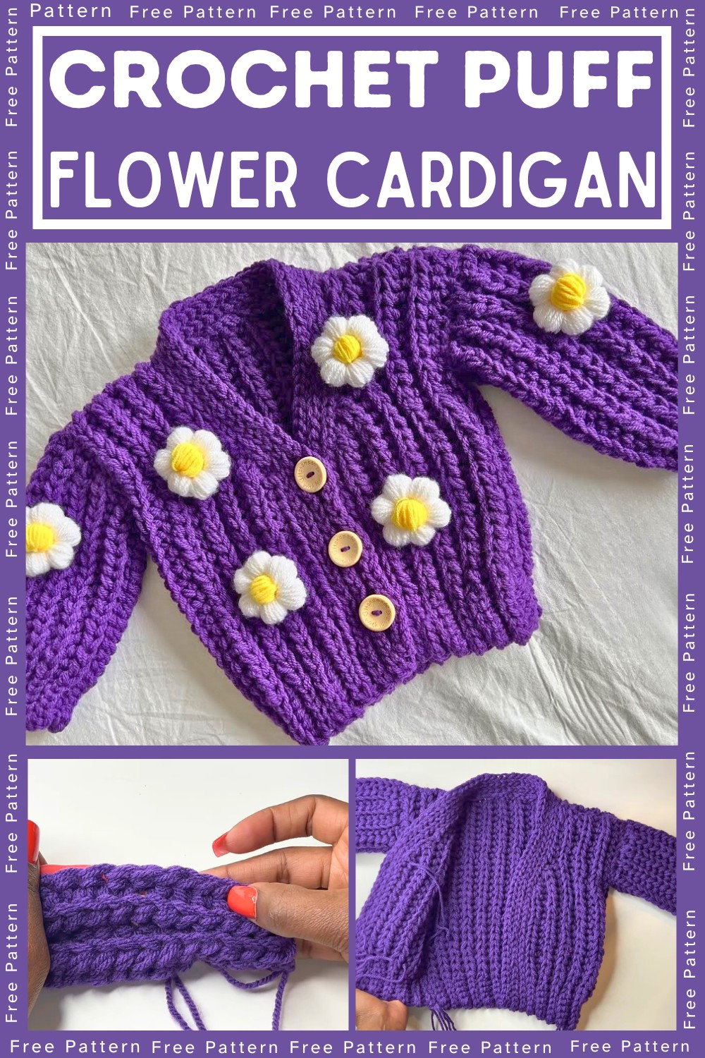 Crochet Baby Puff Flower Cardigan Pattern