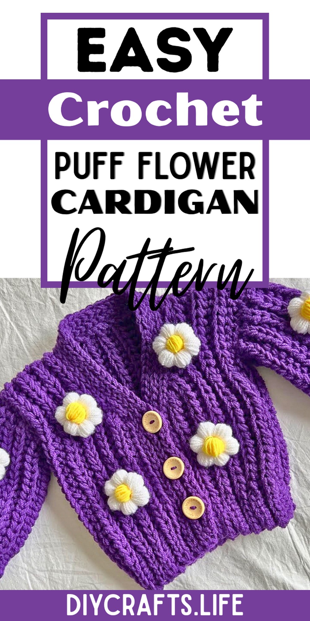 Crochet Baby Puff Flower Cardigan Pattern