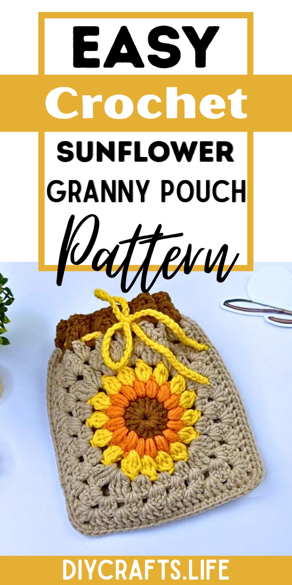 Crochet Sunflower Granny Square Pouch