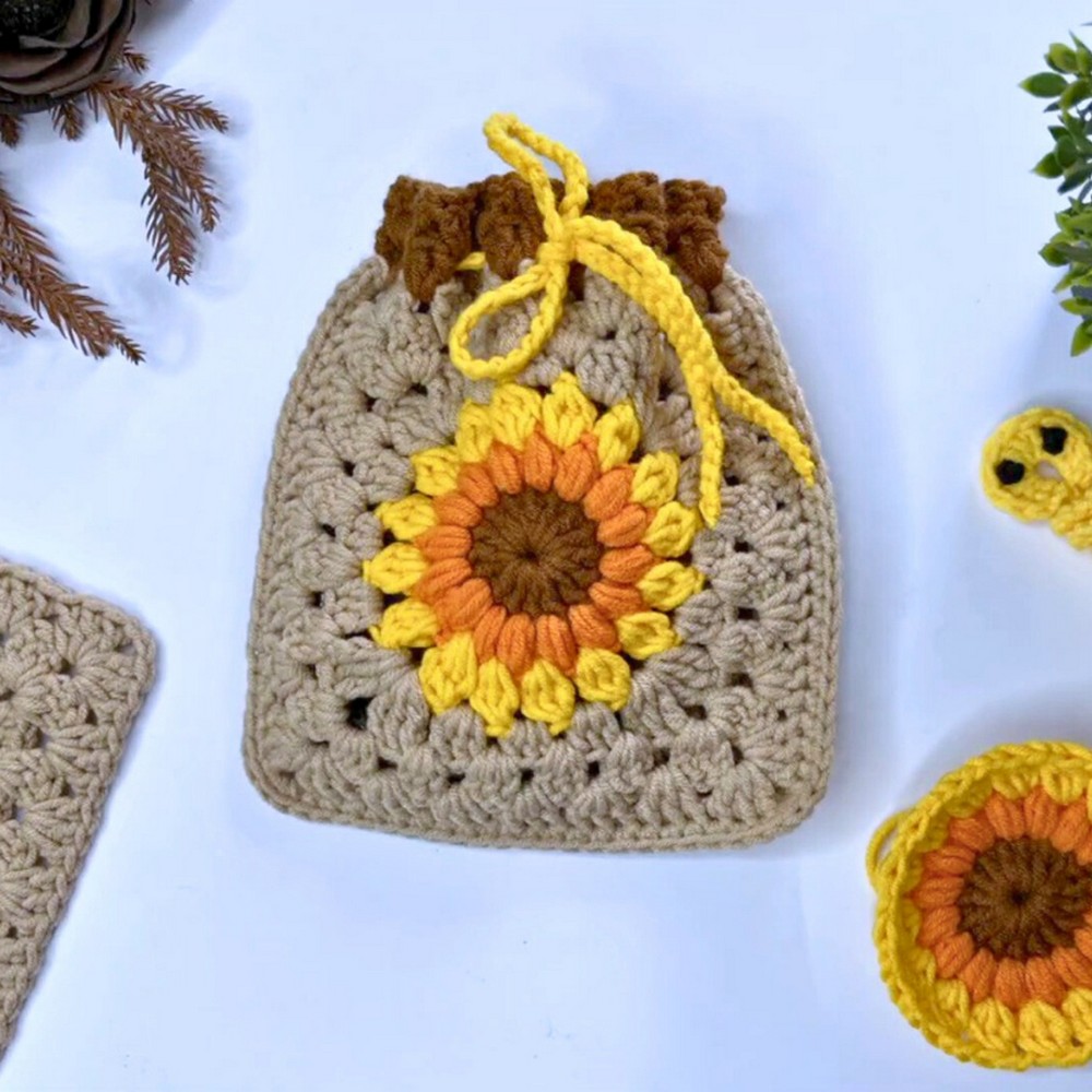 Crochet Sunflower Granny Square Pouch