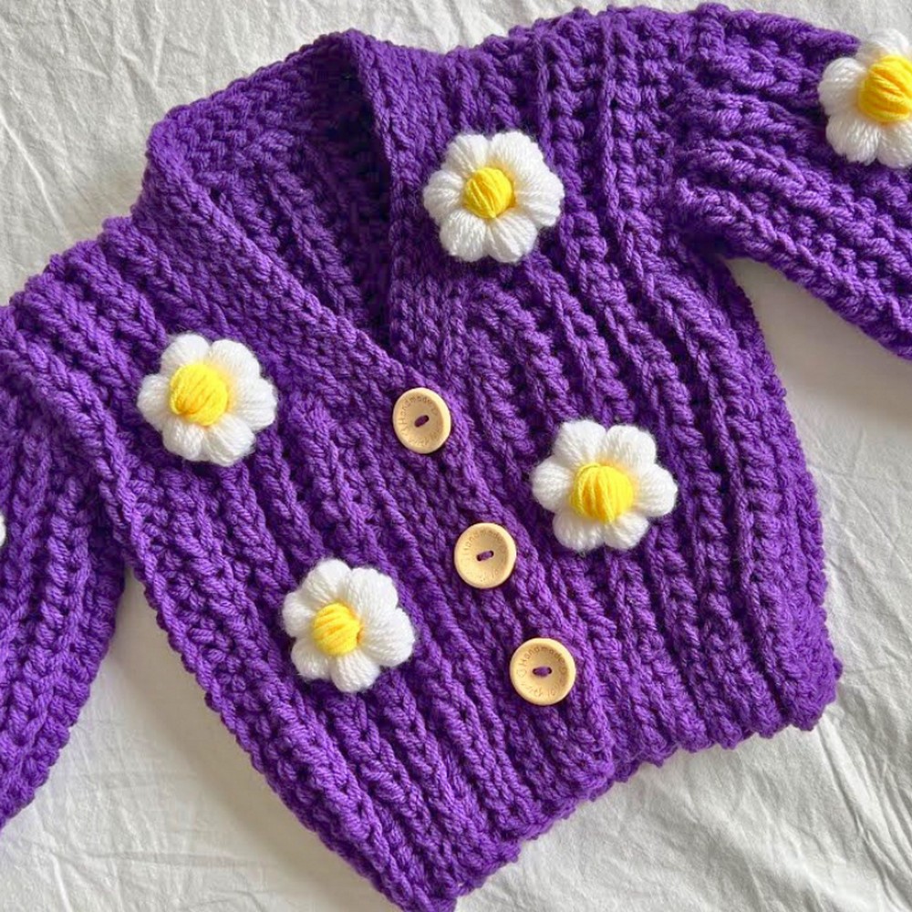 Crochet Baby Puff Flower Cardigan Pattern