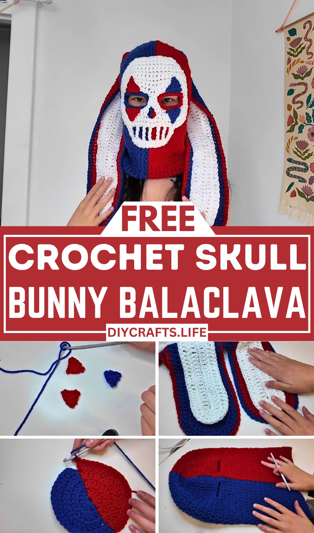 Crochet Clown Skull Bunny Balaclava Pattern Free