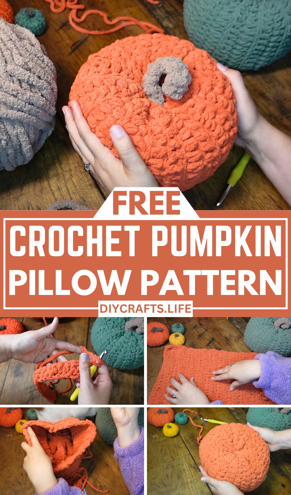 Easy Crochet Pattern to Make a Chunky Pumpkin Pillow