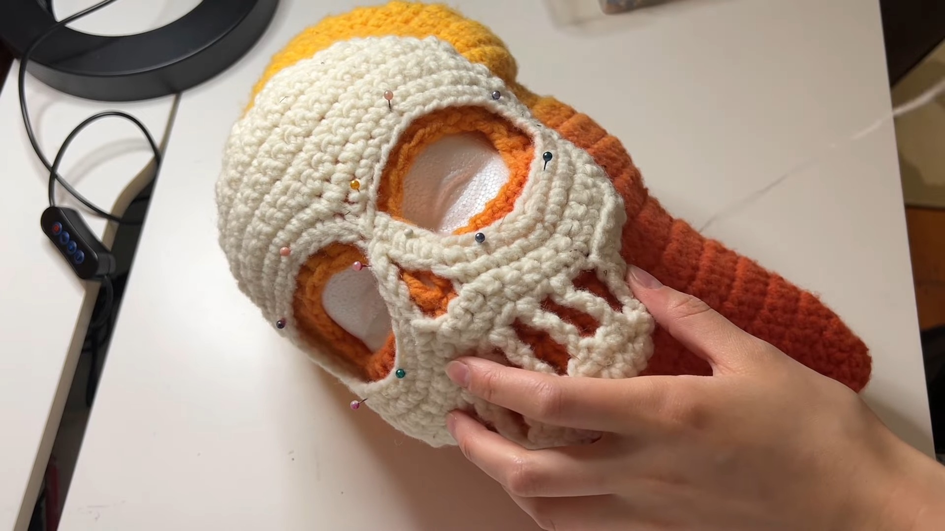 Free Crochet Skull Balaclava with Gradient Dye Effects