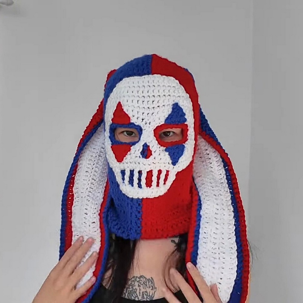 Crochet Clown Skull Bunny Balaclava Pattern Free