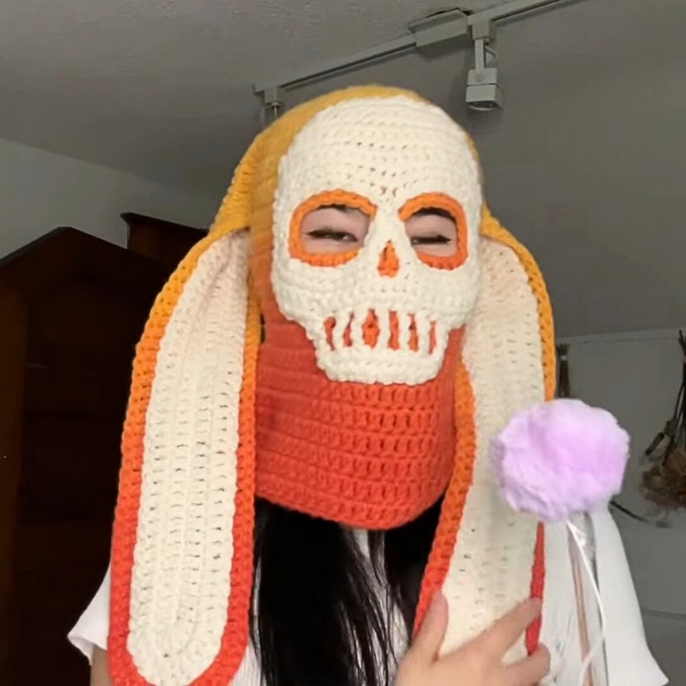 Free Crochet Skull Balaclava with Gradient Dye Effects