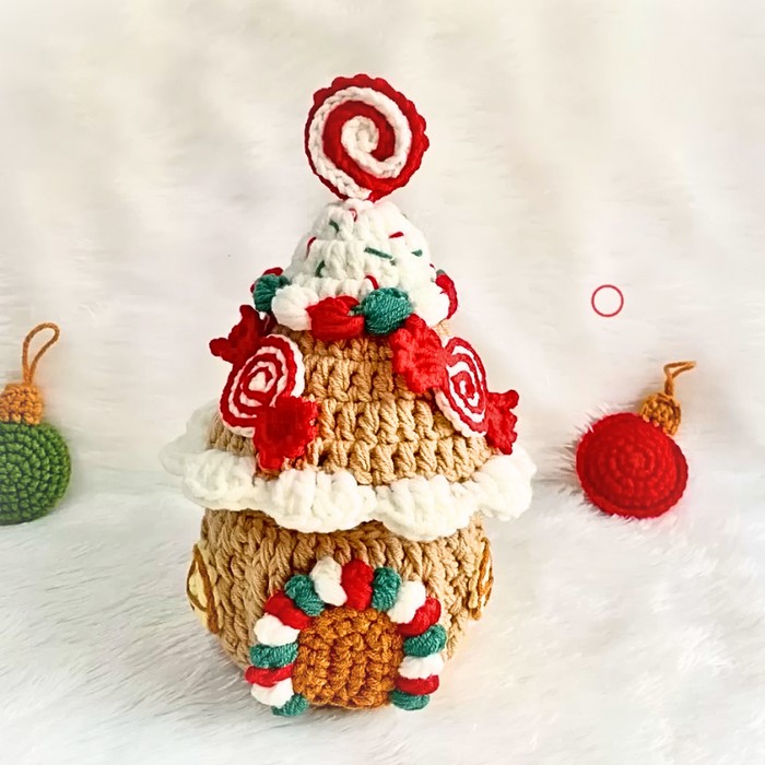 Crochet Gingerbread House Box Decorations For Gifting And Storing Holiday Treats