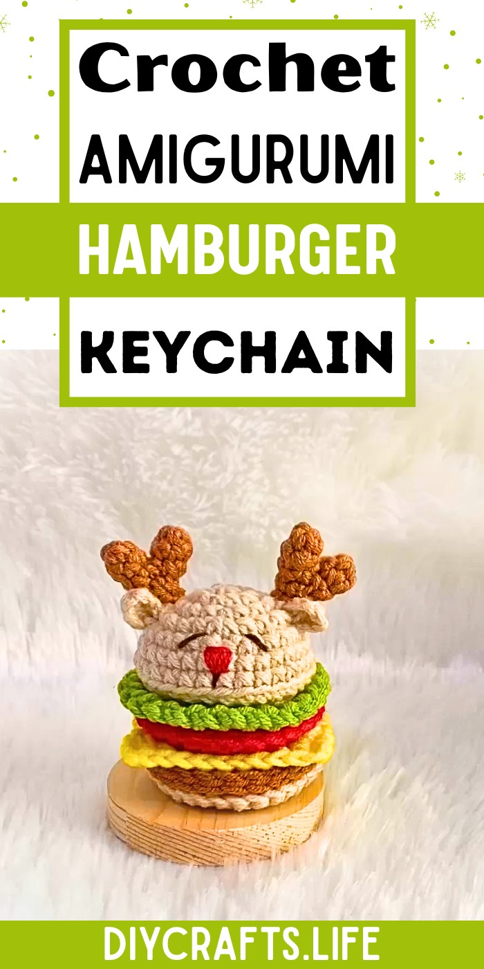 Crochet Hamburger Keychain with Durable Design and Detailed Pattern Instructions