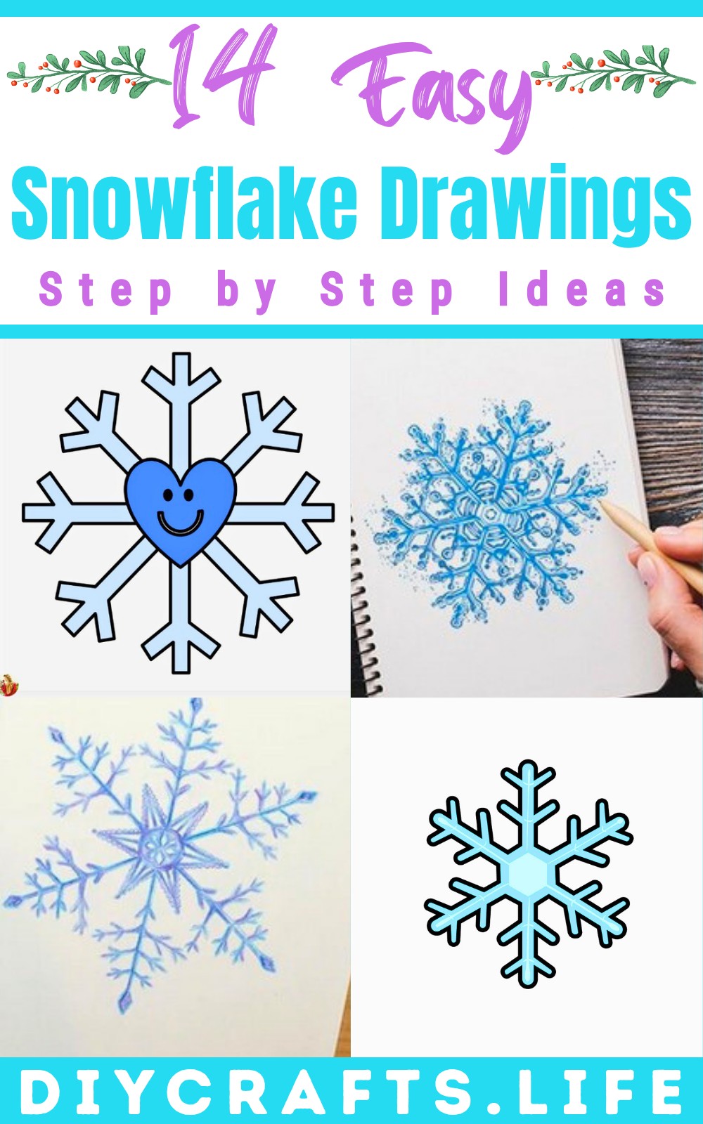 14 Easy Snowflake Drawings - Step by Step Ideas