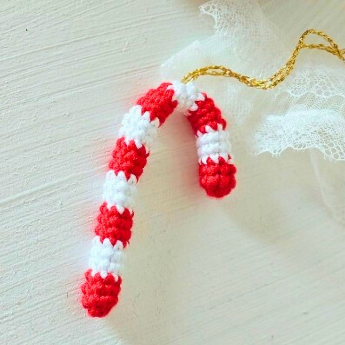 Crochet Candy Cane Christmas Ornament