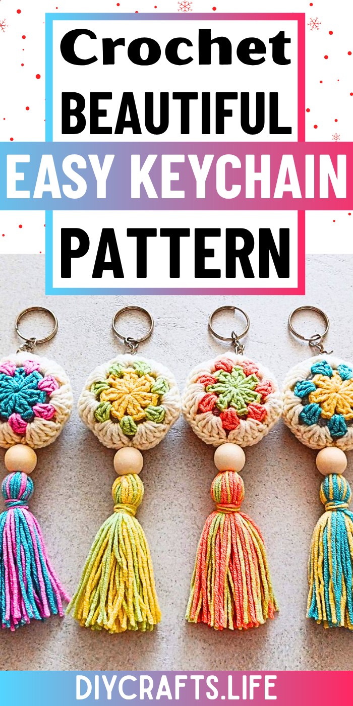 Crochet Keychain Pattern with Acrylic Yarn, And Tassels