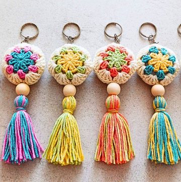 Crochet Keychain Pattern with Acrylic Yarn, And Tassels