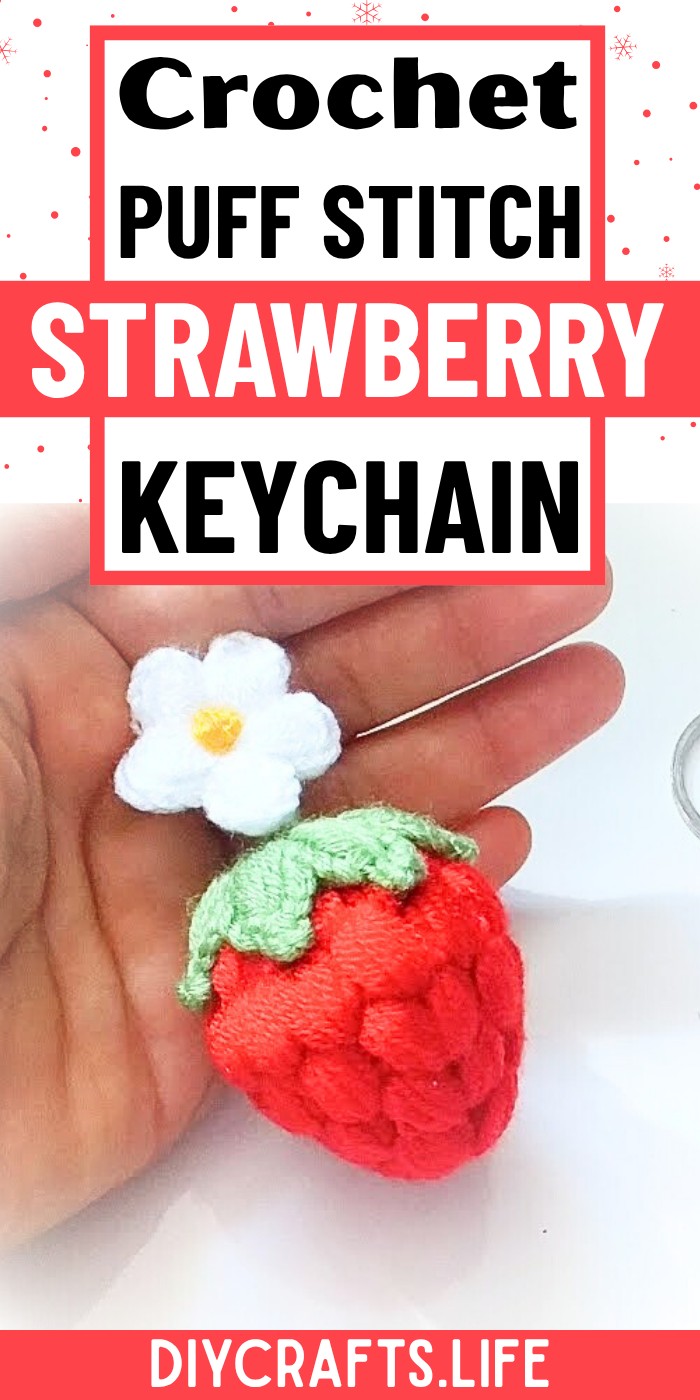 Crochet Puff Stitch Strawberry Keychain with Step-by-Step Instructions