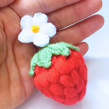 Crochet Puff Stitch Strawberry Keychain with Step-by-Step Instructions