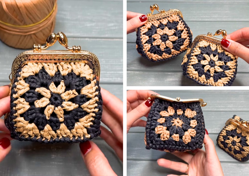 How To Crochet A Stylish Raffia Purse With Granny Squares - DIY Crafts